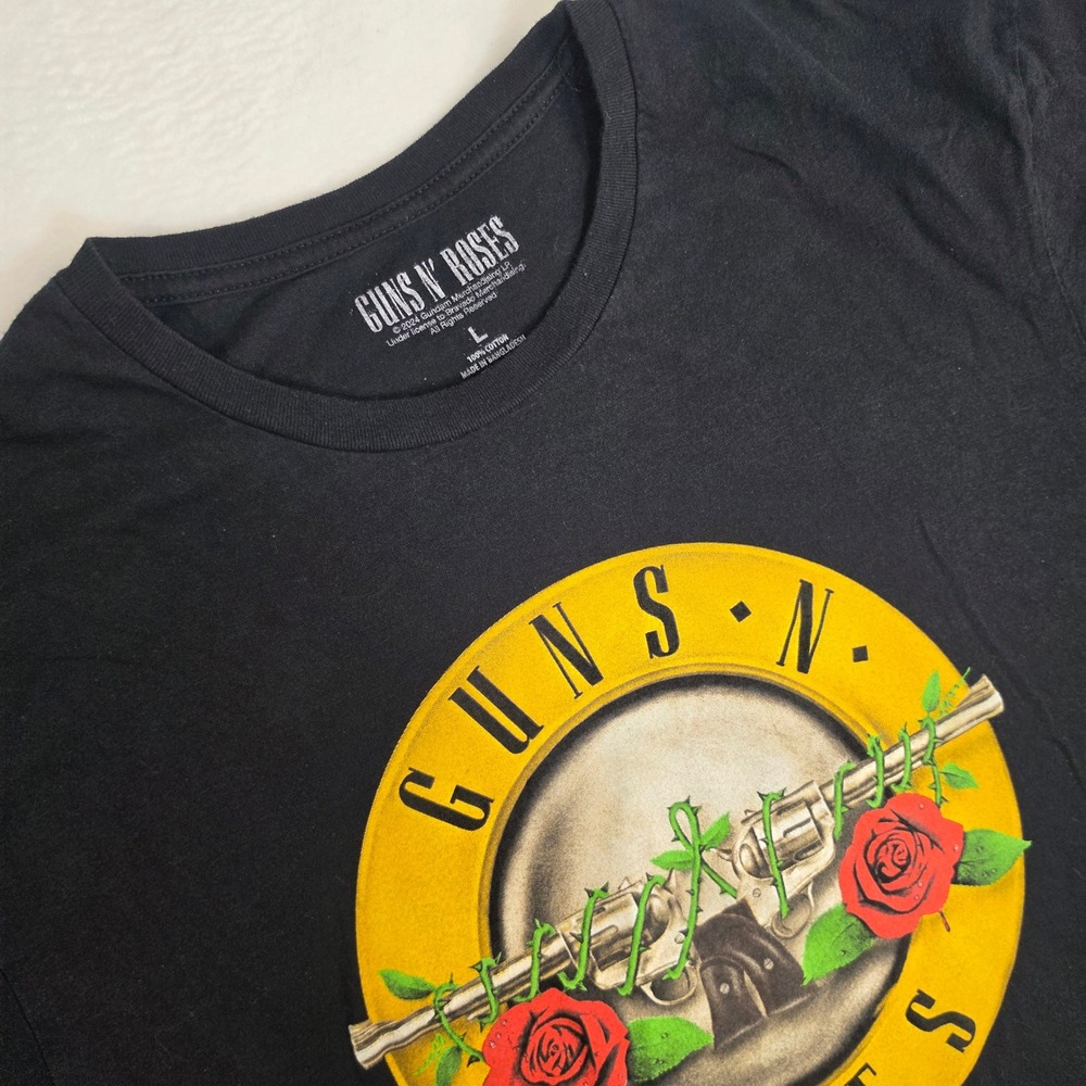 Guns N' Roses Graphic T-Shirt Mens Large Black Rock Band Logo‎ Short Sleeve Tee
